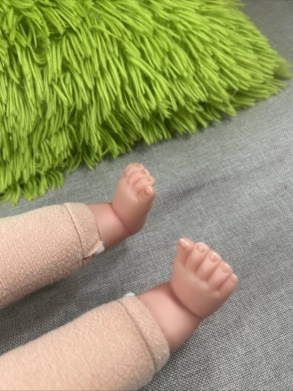 17” Baby Doll Open Brown Glass Eyes Cloth Body Realistic Nails Bunny Jump suit